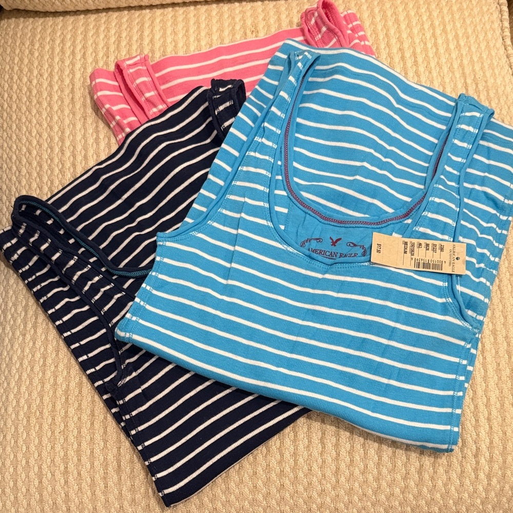 American Eagle Outfitters Women's Striped Pajama Set - Blue, Pink, Navy